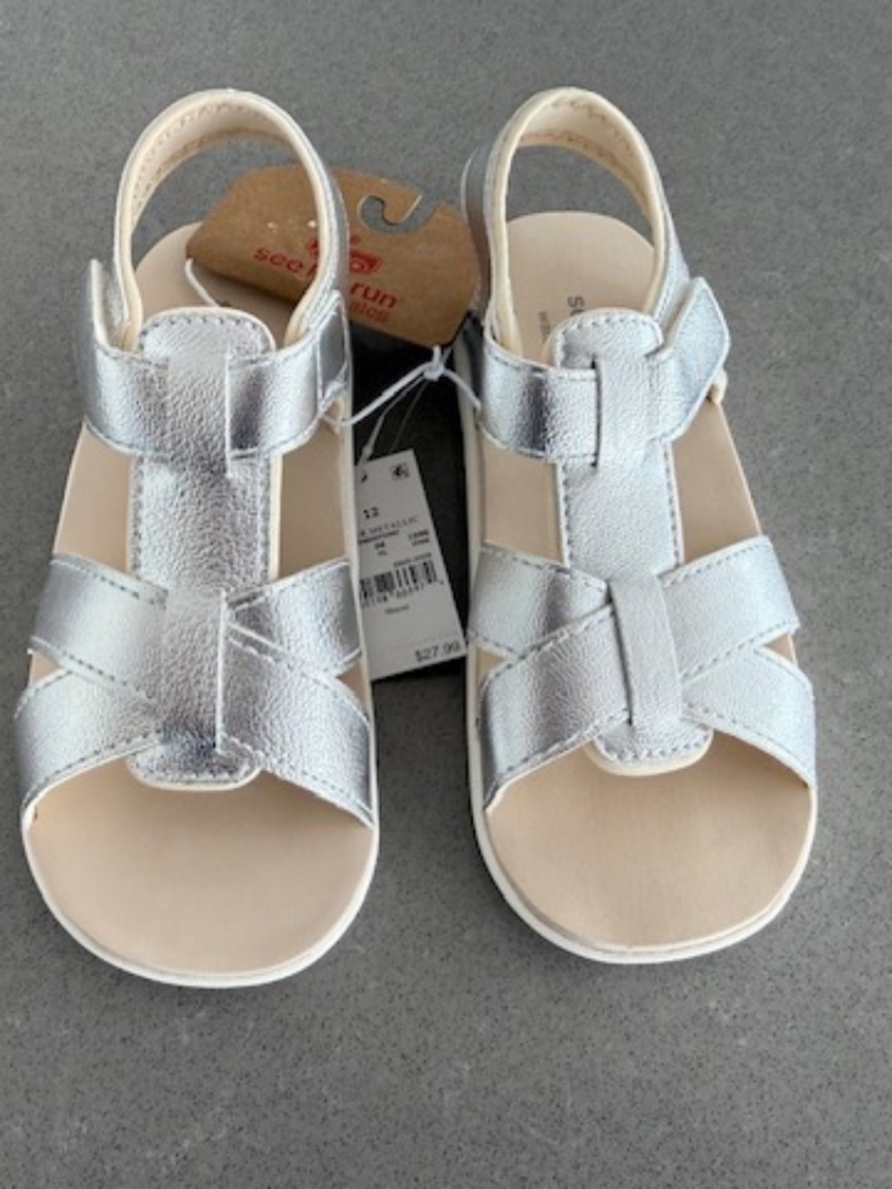 NWT- See Kai Run Basics Logan Toddler Sandals Size 12 Metallic Silver NEW